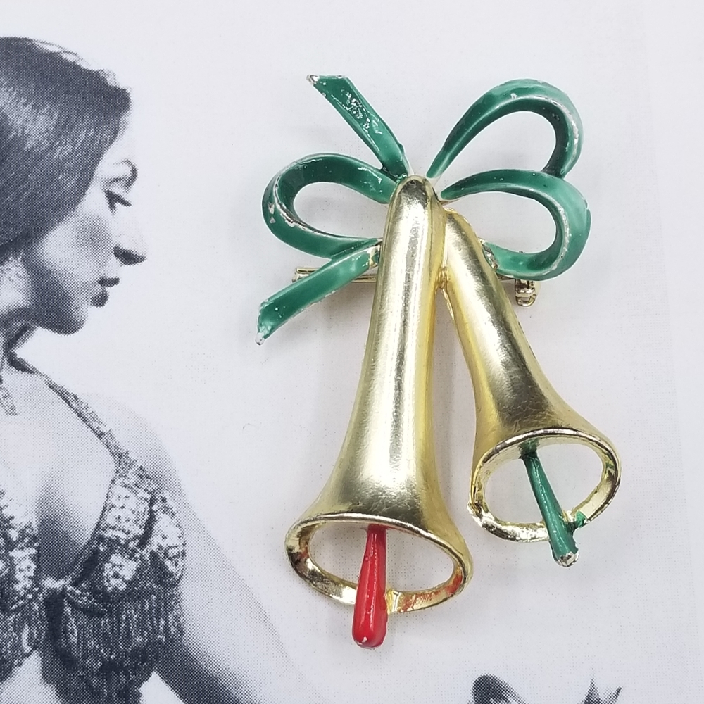 Vintage Christmas holiday bell brooch